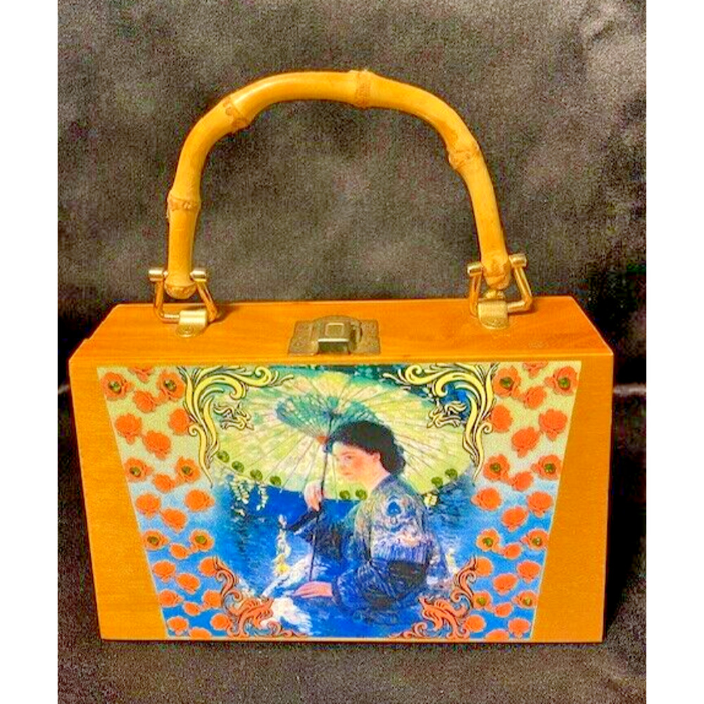 Woman's Purse Geisha Girl Japanese Vanity Bag - Hand Painted Artwork - Vintage - Picture 2 of 11